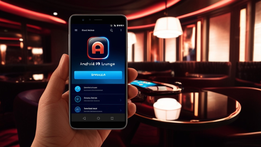 Smartphone zeigt einen Android-Download für die Casino-App in dunkler Atmosphäre