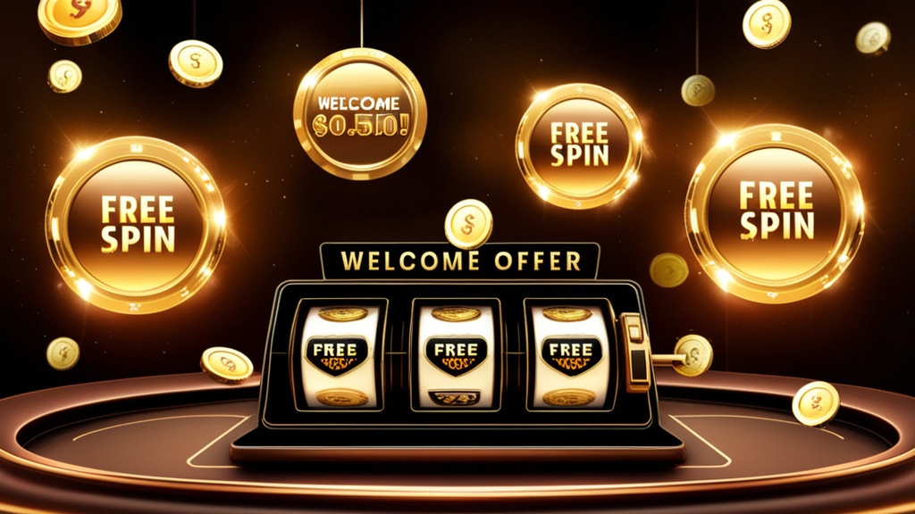 Casino-Szene mit Freispiel-Symbolen und Willkommensbonus-Elementen