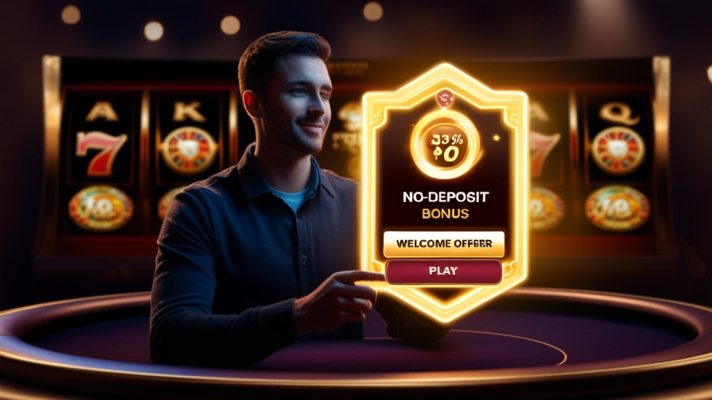Dunkle Casino-Szene mit Hinweis auf einen Bonus ohne Einzahlung und Slot-Reels